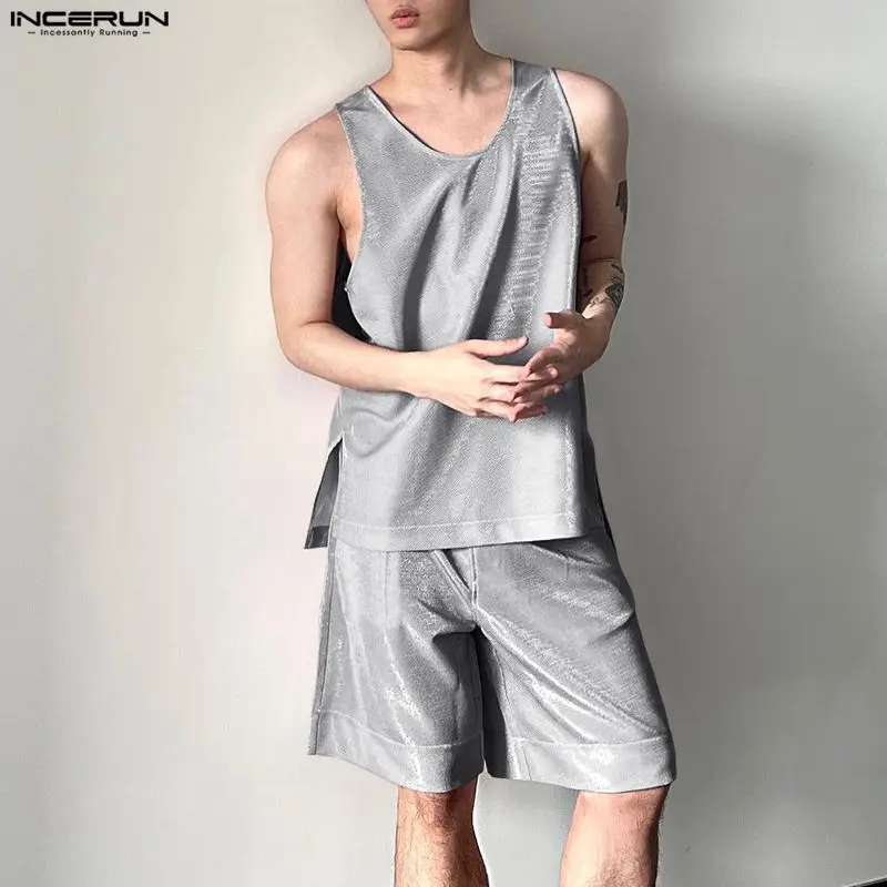 Mens Fashion Summer - Conjuntos INCERUN para Hombre, Brillantes, Lisos,