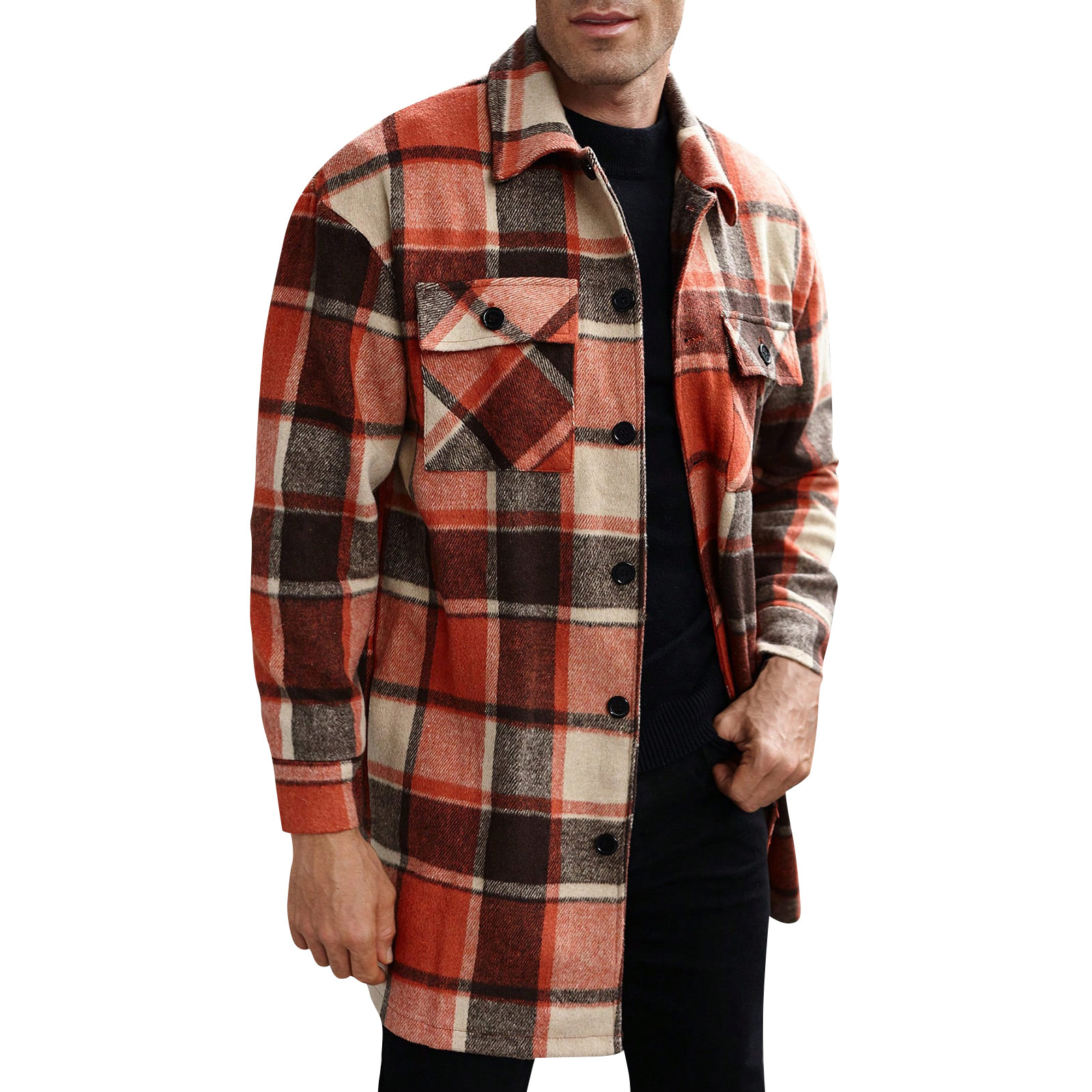 Men'S Fashion X - Gabardina con dos bolsillos, abrigo largo