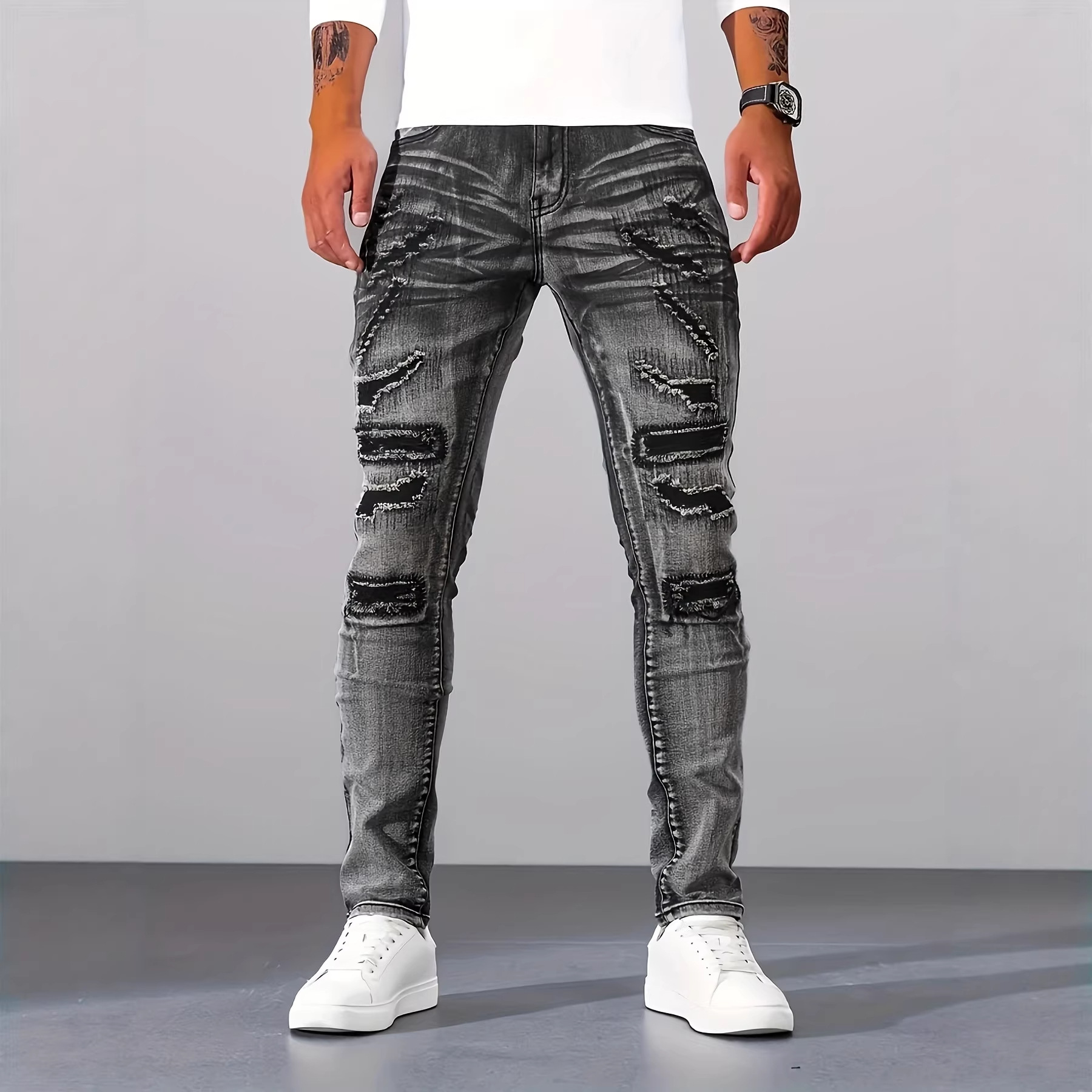 Men'S Fashion Grey Jeans - Pantalones Vaqueros de Mezclilla para Hombre,