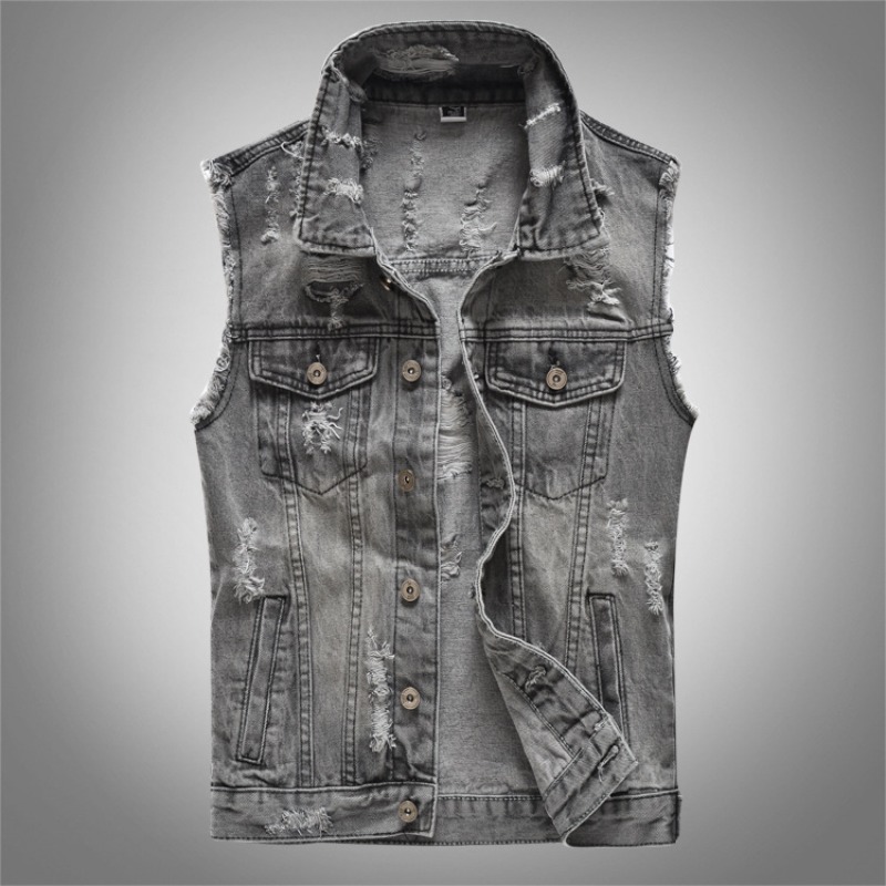 Men'S Fashion Grey Jeans - Nuevos Chalecos Vaqueros Retro Grises de